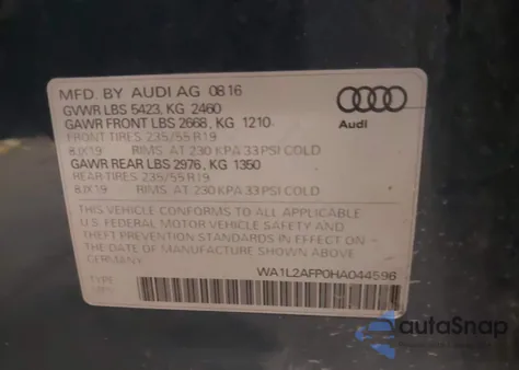 2017 Audi Q5 2.0T Premium z USA, uszkodzony, nr VIN WA1L2AFP0HA044596